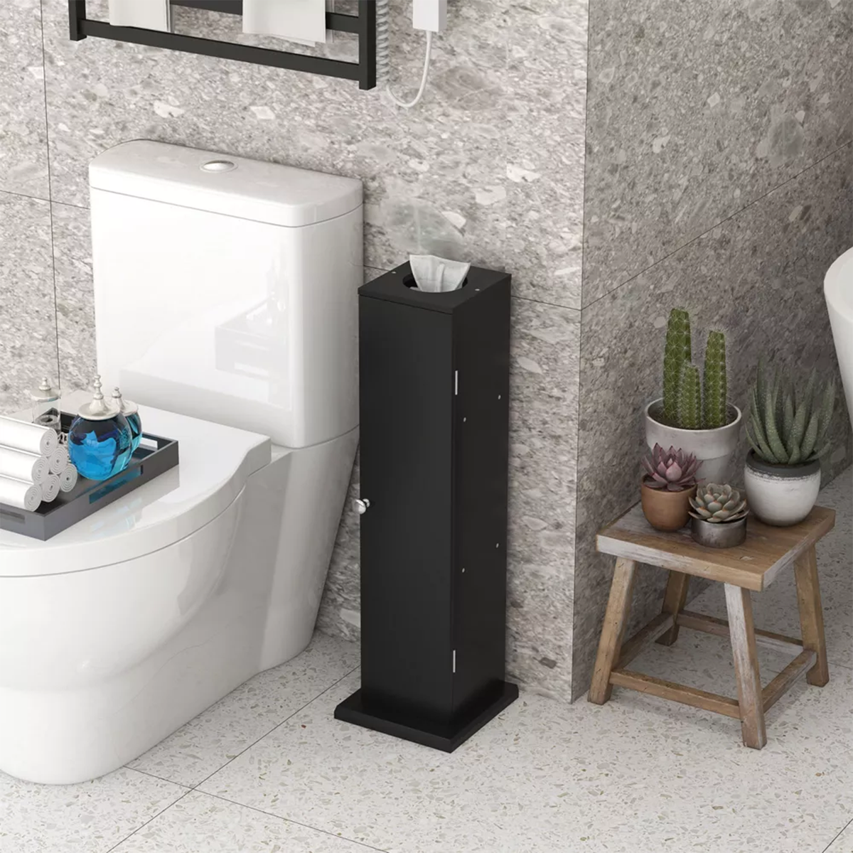 Schmaler Eckschrank für das Badezimmer, Schwarz